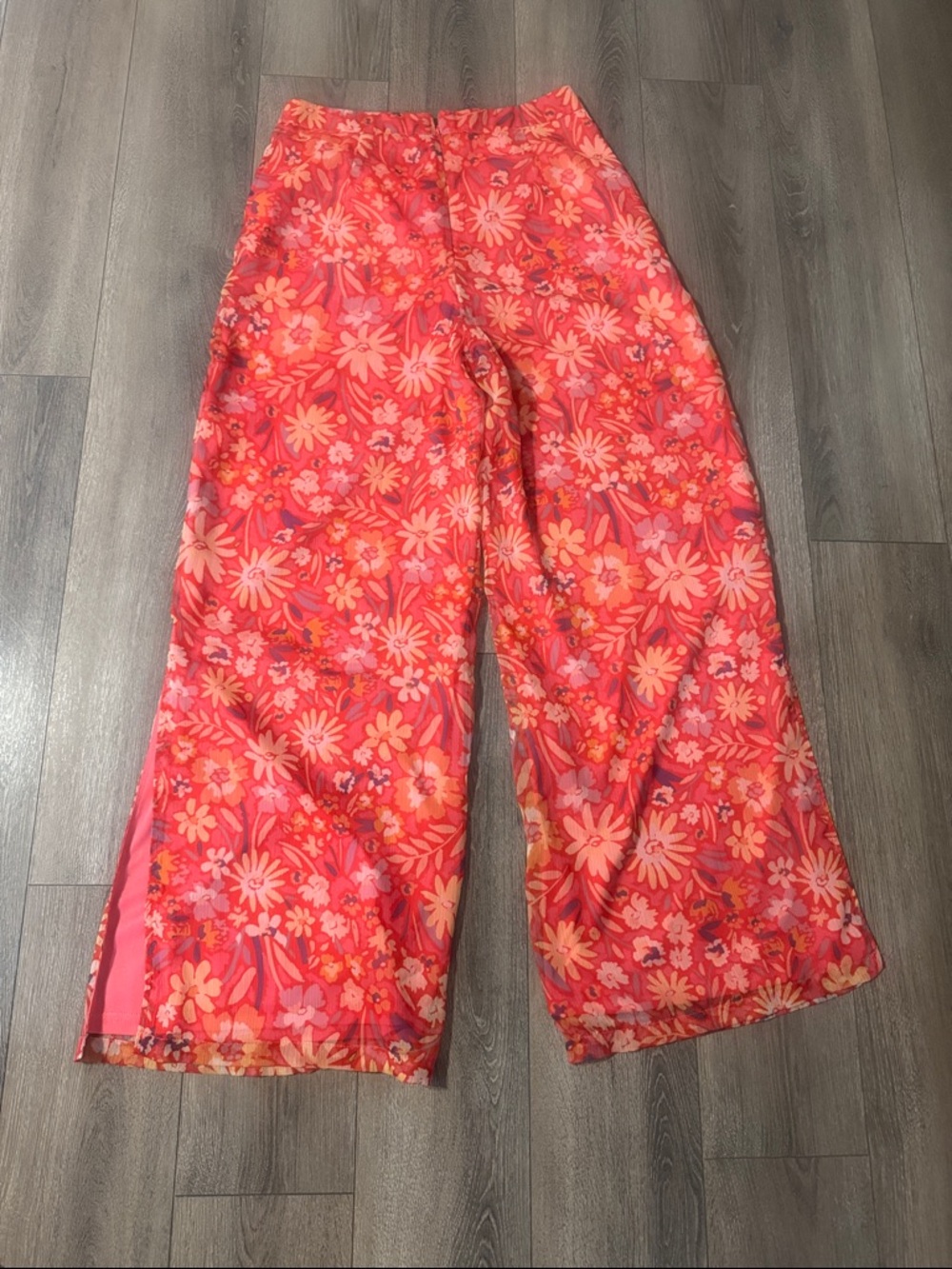 Lulus Pink Floral Wide Leg Pants | Side Slit | Size M